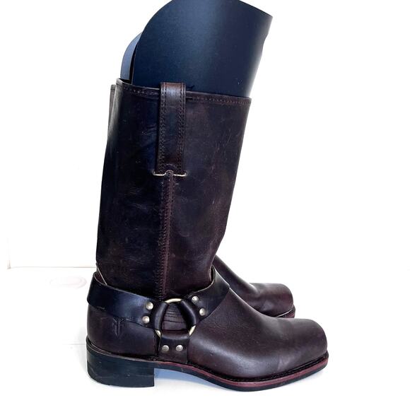 Frye Harness Oiled Leather Mens Boots Size 10M Dark Brown Moto Western Biker USA - Picture 1 of 11